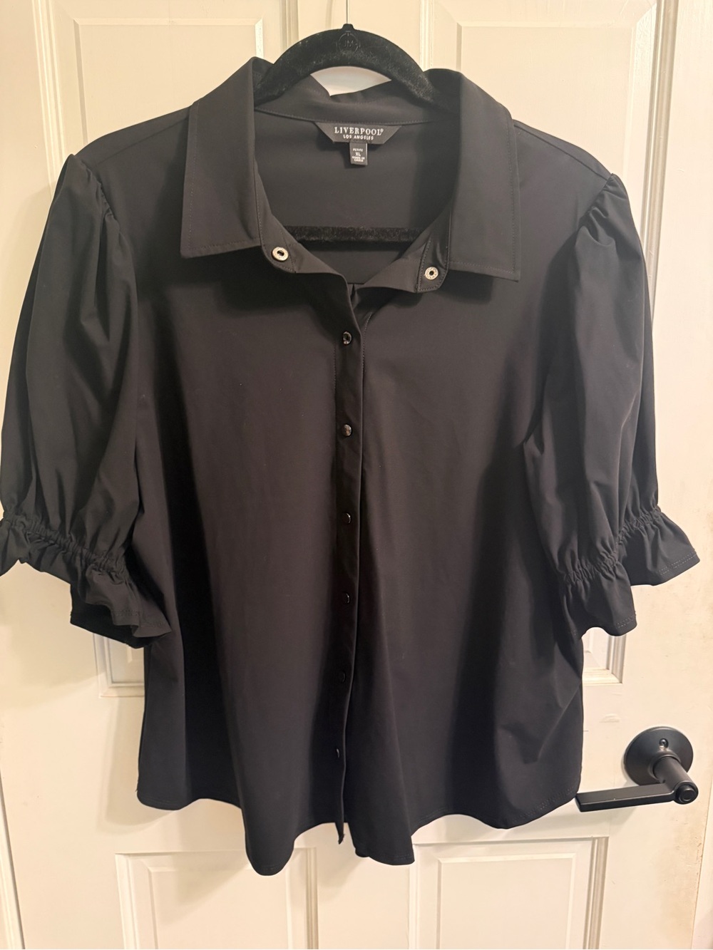 Liverpool Black Puff-Sleeve Button-Down Shirt